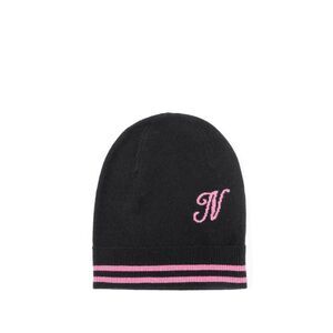 Crown of Edinburgh Cashmere Cashmere Beanie Monogram Style Women Black Hats